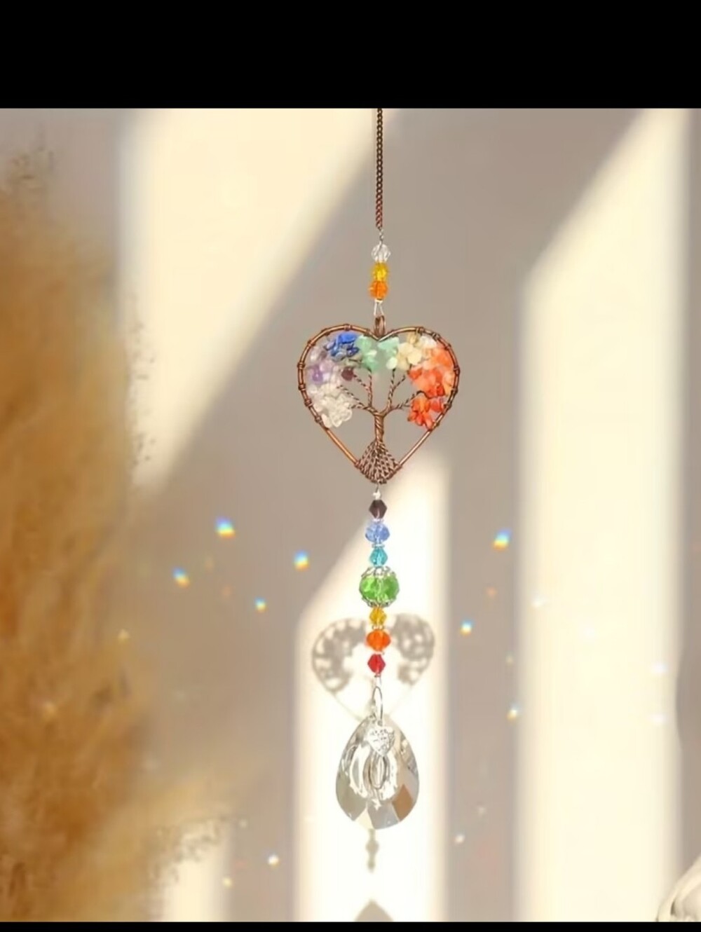 Heart Tree of Life Rainbow Crystal Suncatcher - Multicolor